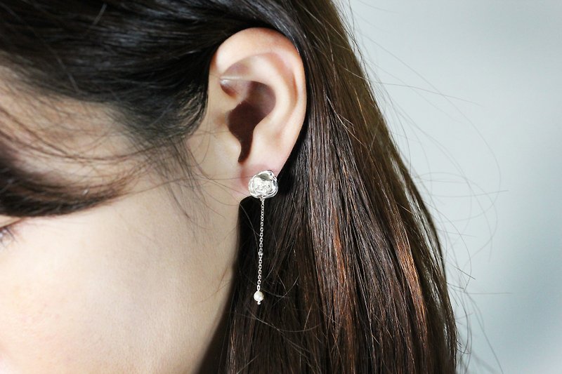 永恒缪斯玫瑰耳环/两种配戴法耳饰 - 耳环/耳夹 - 其他金属 银色