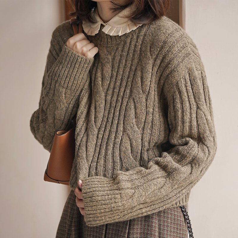 短款绞花针织上衣|三种色|外套|毛衣|秋冬款|羊毛混纺|Sora-624 - 女装针织衫/毛衣 - 羊毛 多色