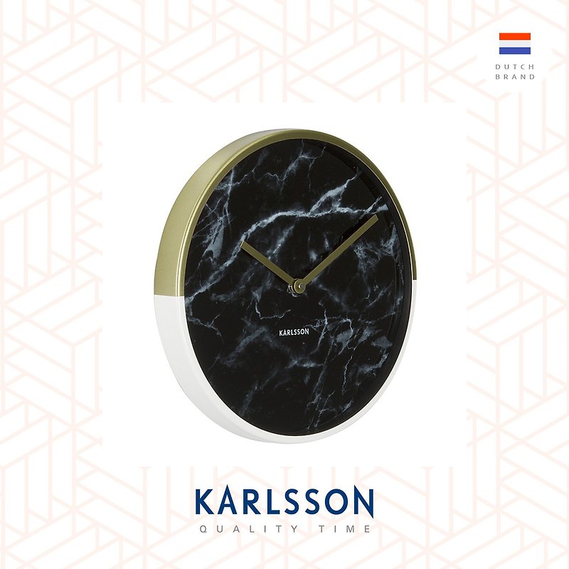 Karlsson, Wall clock Marble Delight black 云石金色框挂钟 - 时钟/闹钟 - 其他金属 黑色