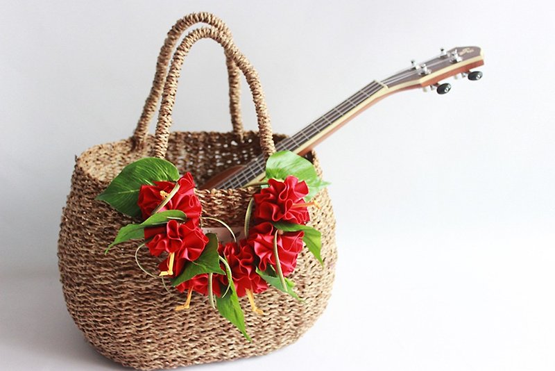 ukulele bag(red flower included)ukulele case,straw bag - 手提包/手提袋 - 木头 
