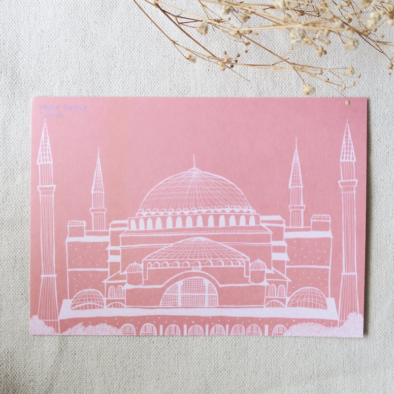 旅行风景-土耳其-伊斯坦堡圣索菲亚大教堂 / 插画明信片 - 卡片/明信片 - 纸 