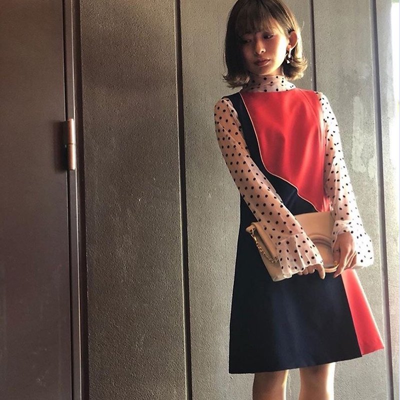 retro retro one-piece dress jeanne2 sleeveless - 洋装/连衣裙 - 聚酯纤维 红色