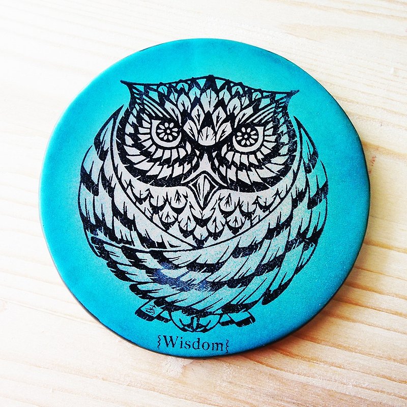 冬季动物-智慧的猫头鹰杯垫(1入) - 杯垫 - 真皮 蓝色