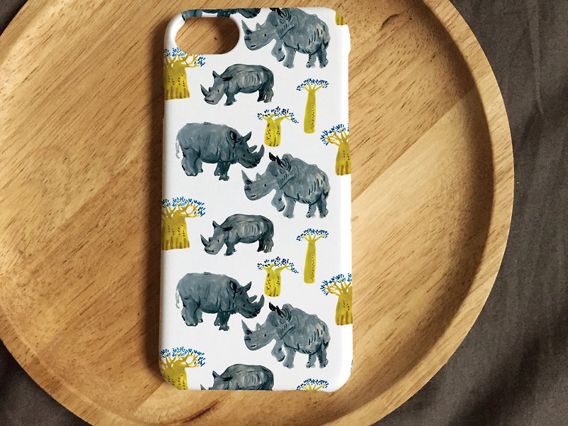 犀牛与面包树 iPhone7 手机壳 非洲动物草原漫步 雾面硬壳 - 手机壳/手机套 - 塑料 白色