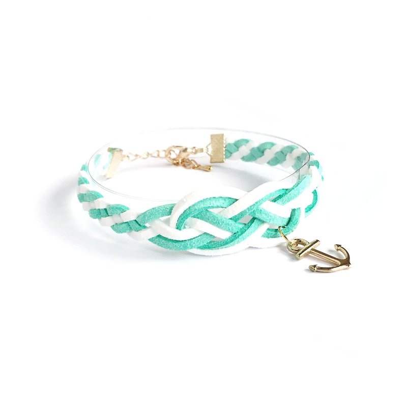 水手结 手工编织 手环 淡金色系列-薄荷绿+白 限量  - 手链/手环 - 其他材质 绿色