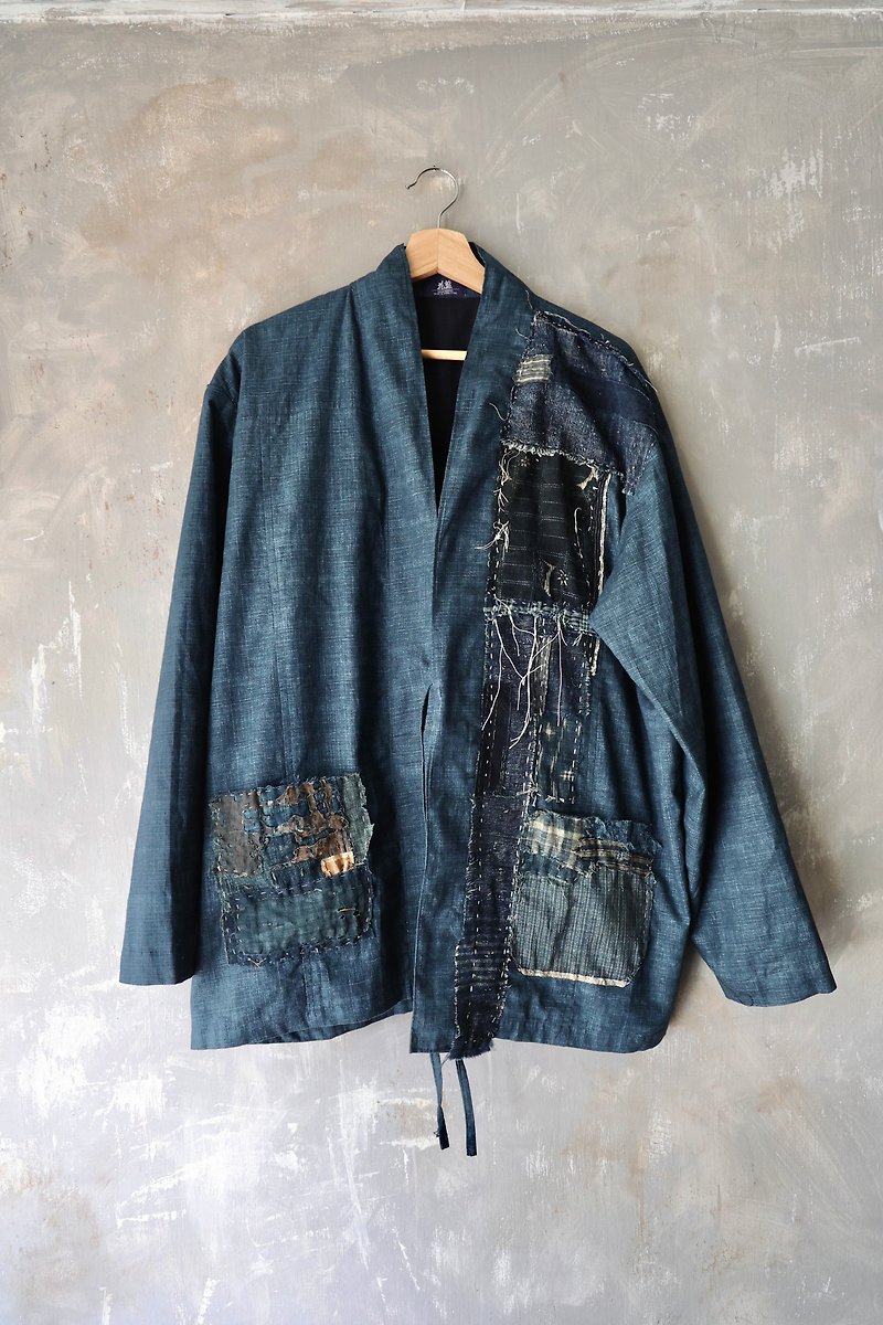 【订制】boro 褴褛和服蓝染刺子绣 - 男装外套 - 棉．麻 