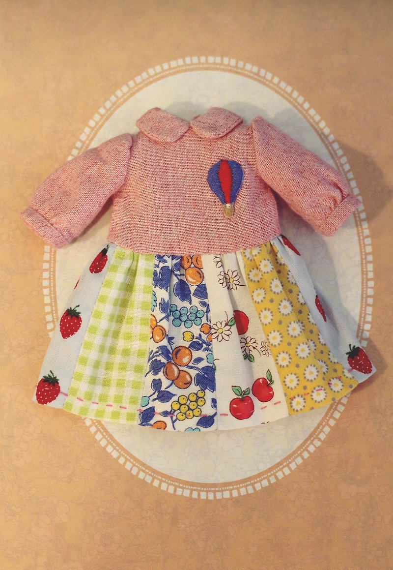 Holala、莉卡、小布尺寸手工日本布拼接娃洋装(粉红色热气球款) - 洋装/连衣裙 - 羊毛 粉红色