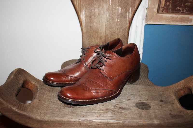 S108(Vintage)[意大利制底标]咖啡色低跟皮鞋(23.5cm)(Made in Italy)Size:37 - 女款休闲鞋 - 真皮 咖啡色