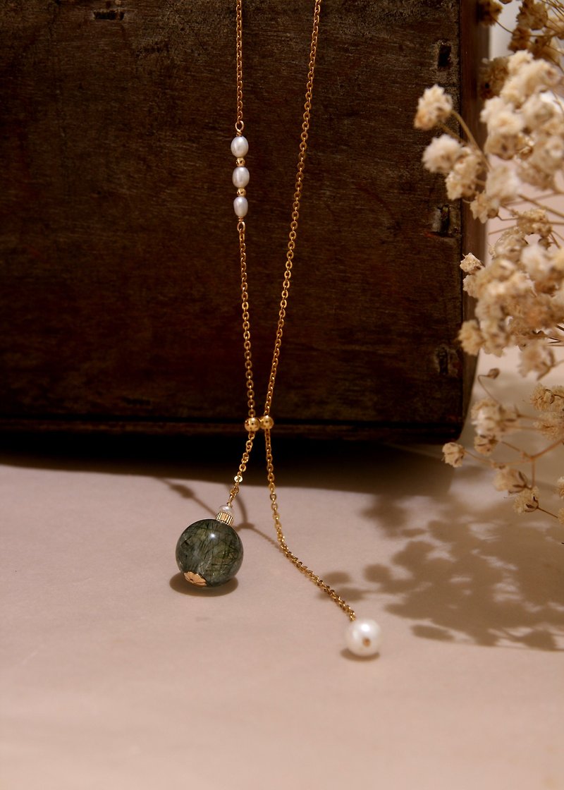 多种戴法 绿发晶珍珠项链 可调整长度 ~星球运行 - 项链 - 珍珠 绿色