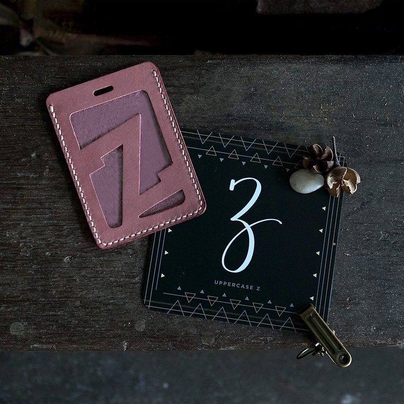 字母证件套。挂颈绳版 U-Z。手缝皮革材料包 - 皮件 - 真皮 粉红色