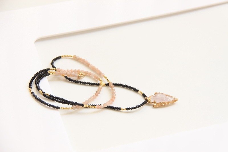 粉红石英箭头长链/ Rose Quartz Arrowhead pendant - 项链 - 宝石 粉红色