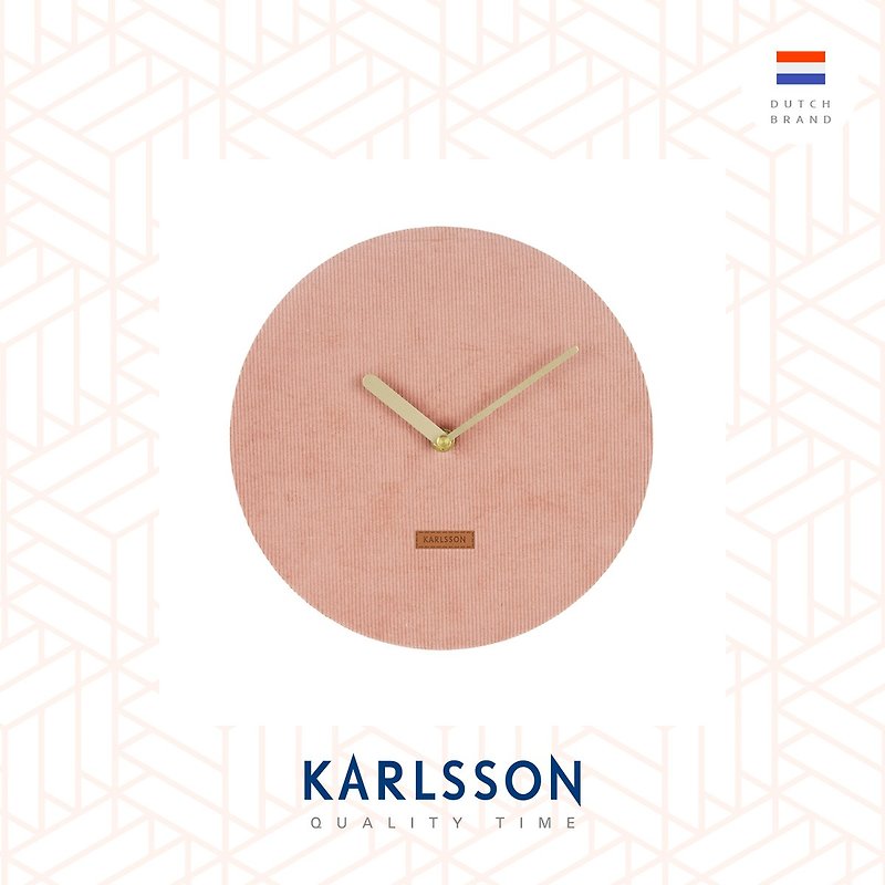荷兰Karlsson, Wall clock Corduroy pink 灯芯绒布粉红挂钟 - 时钟/闹钟 - 棉．麻 粉红色