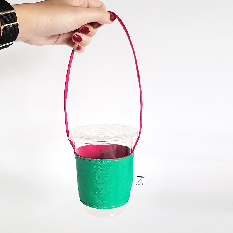 双面用撞色系列环保饮料杯袋/红配绿 - 随行杯提袋/水壶袋 - 其他材质 红色