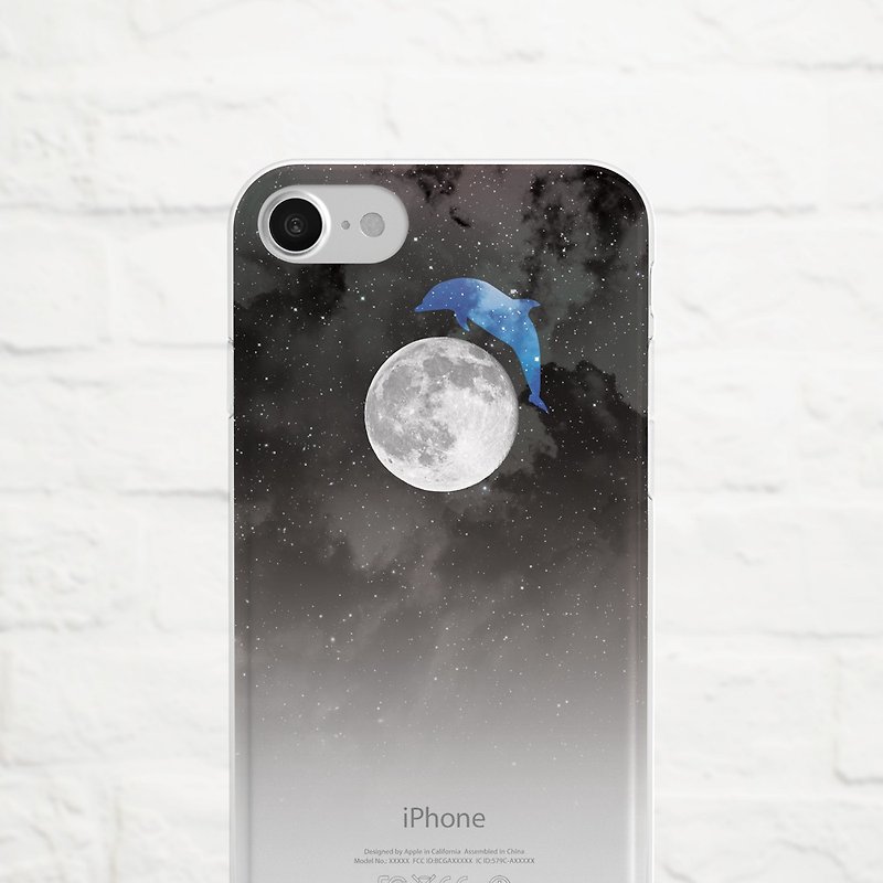 月亮。海豚-防摔透明软壳- iPhone 14, Xs至iPhoneSE2,Samsung - 手机壳/手机套 - 硅胶 蓝色