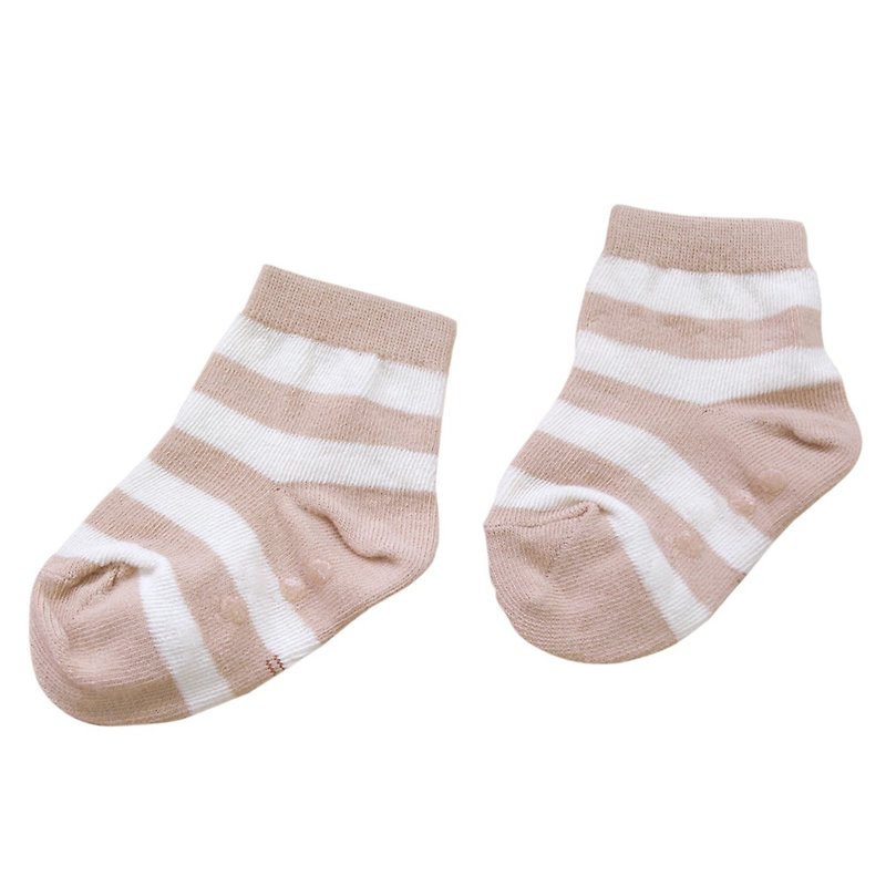 有机棉婴幼儿童宽条短袜-褐米 - 袜子 - 棉．麻 卡其色