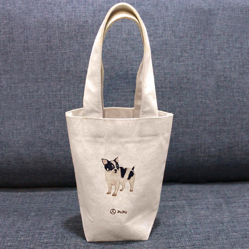 乳牛吉娃娃--台湾制棉麻布-文创柴犬-提袋-环保饮料袋-苍蝇星球 - 手提包/手提袋 - 棉．麻 白色
