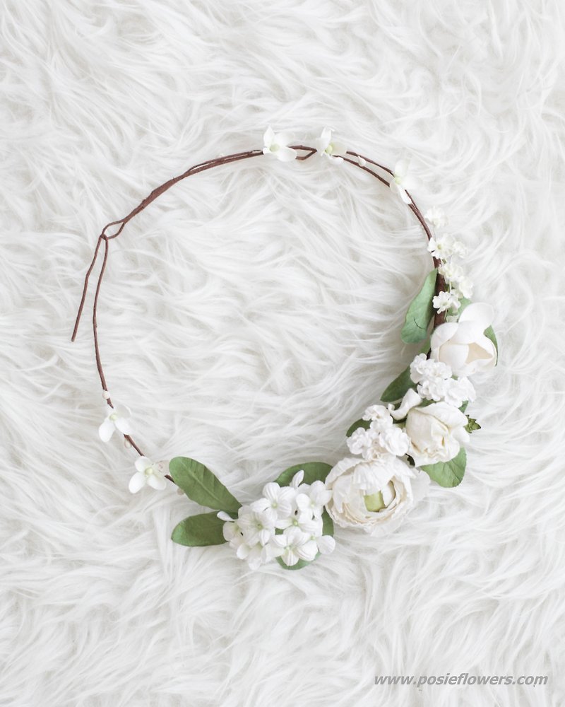 Pure White Handmade Floral Crown - 发饰 - 纸 白色
