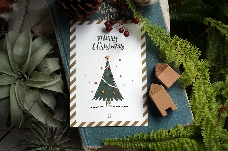 【圣诞节交换礼物】圣诞树_圣诞手工皮革明信片 附信封 - 卡片/明信片 - 纸 绿色