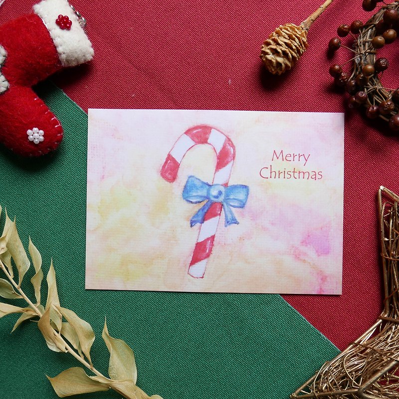 [拐杖糖] 圣诞卡片 卡片 明信片 赠素色信封 圣诞礼物 交换礼物 晕染 水彩 手绘 - 卡片/明信片 - 纸 粉红色