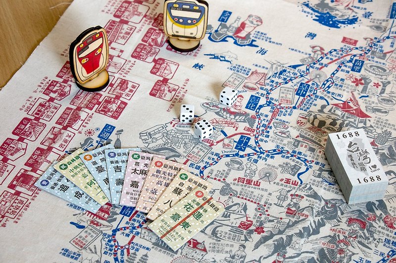 台湾铁路环岛旅行【布见不散。】台湾旅行帆布地图 × 桌上游戏组 - 桌游/玩具 - 棉．麻 红色