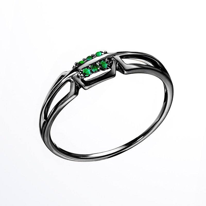 祖母绿戒指 几何绿宝石白金戒指 优雅绿色金女戒 个性绿宝石戒指 - 戒指 - 贵金属 黑色