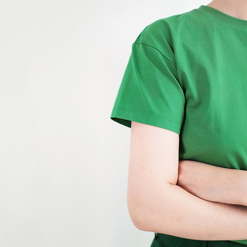 板栗研衣所 | 独立设计 树叶绿纯棉圆领合身基础款短袖T恤打底衫 - 女装 T 恤 - 棉．麻 