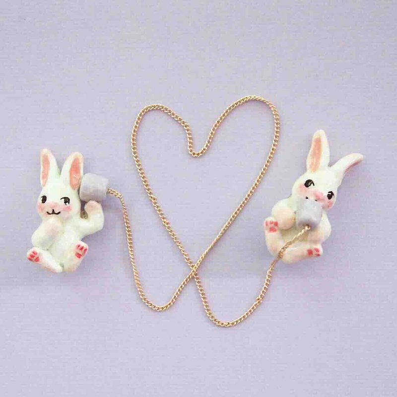 小兔子的传声筒 领针 / 胸针 - 领带/领带夹 - 粘土 粉红色