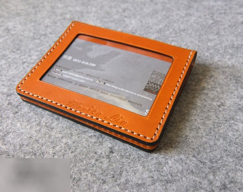 YOURS手工皮件设计 横式双证件窗口设计(内置铜扣) 亮橘色 - 证件套/卡套 - 真皮 
