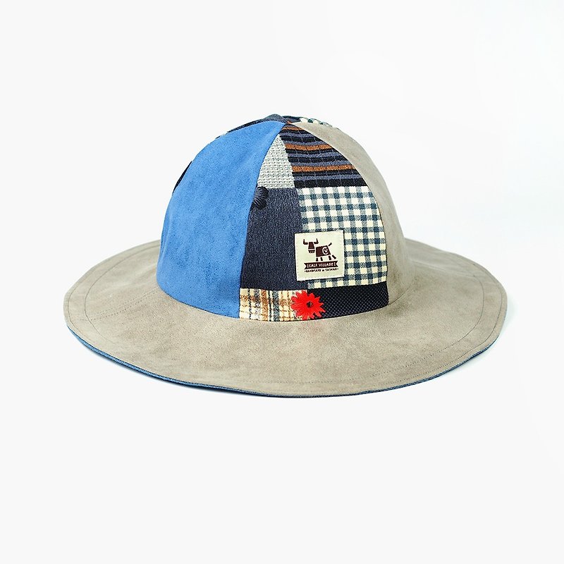 小牛村 独创小火山帽 遮阳 帽子 Vintage 复古【和风葱纱】MH-21 - 帽子 - 棉．麻 蓝色
