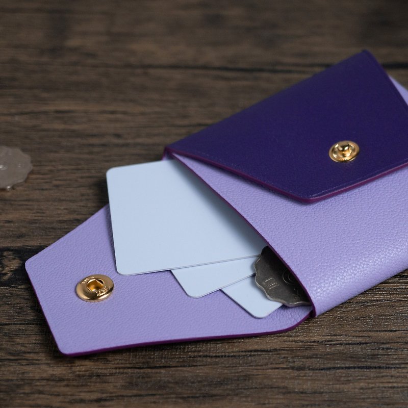 皮革命 | 【自选配色】几何拼色散纸包 - 零钱包 - 真皮 紫色