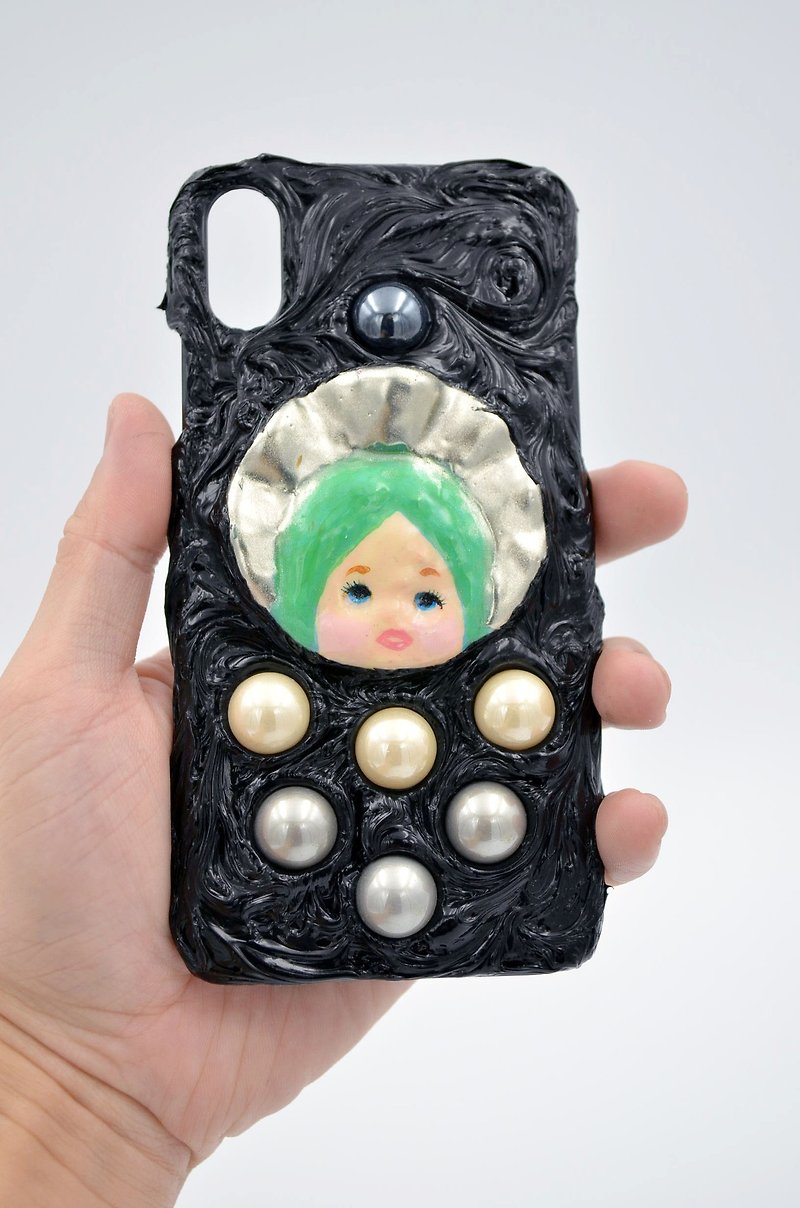 金属银色小女孩娃娃头 iPhone XS 手机壳 可订制其他手机型号 - 手机壳/手机套 - 塑料 绿色