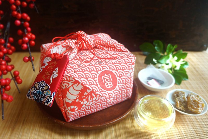 端午节礼盒【纳福】 织绣香囊茶食礼盒(紫苏梅+2款好茶) - 茶 - 棉．麻 红色