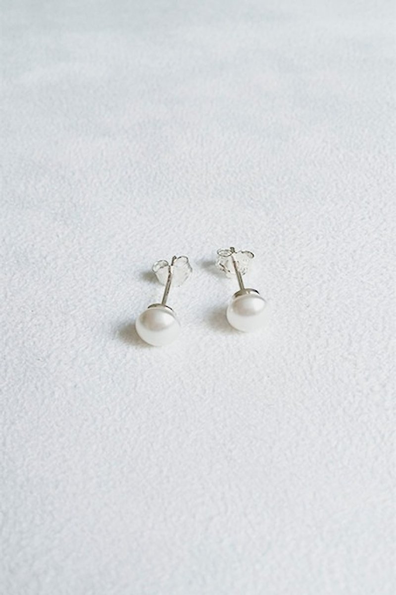 珍珠 耳环 白 925纯银 - 耳环/耳夹 - 纯银 白色