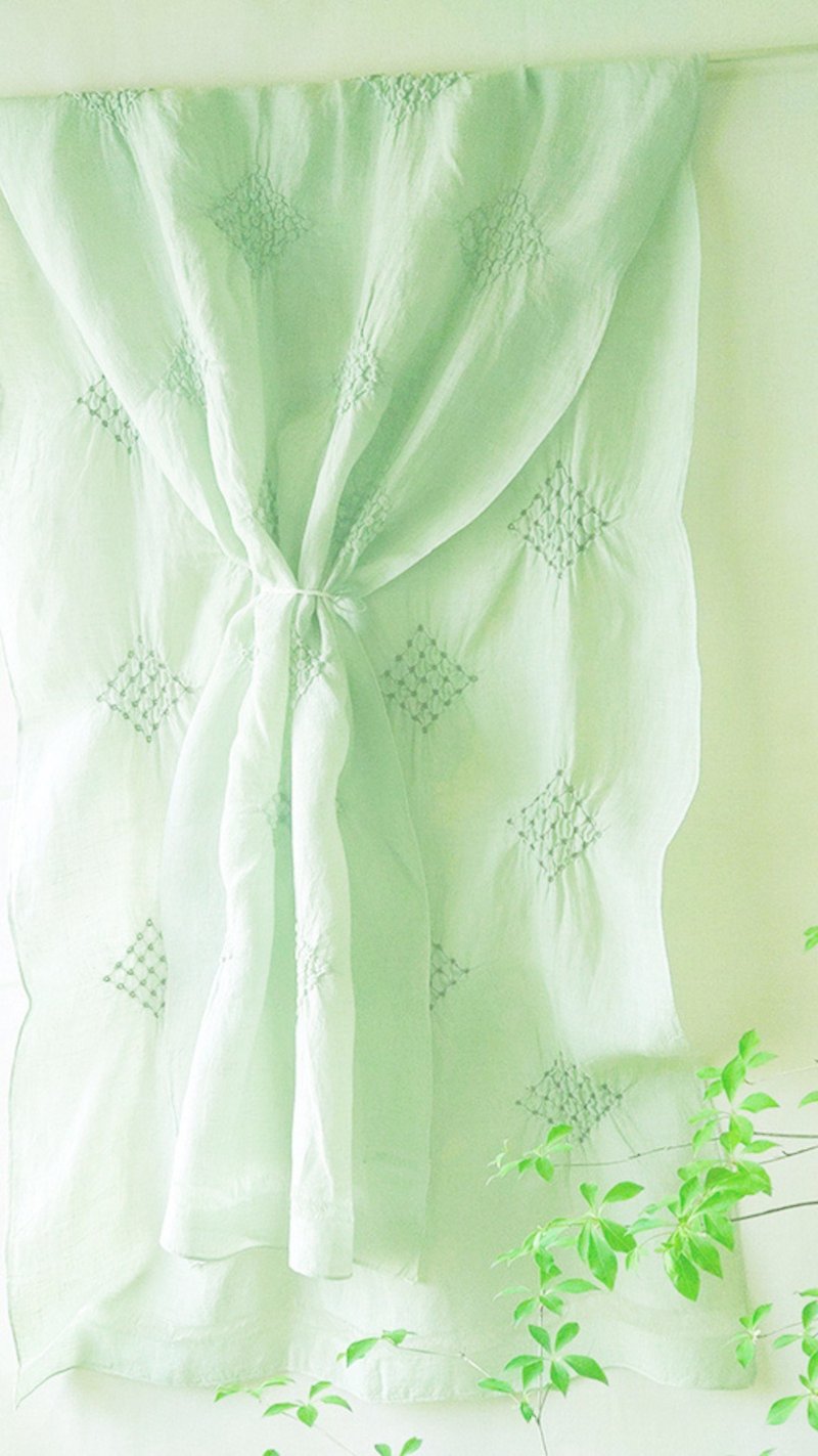 上質なラミーリネンの繊細な刺しゅうストール - 围巾/披肩 - 棉．麻 绿色