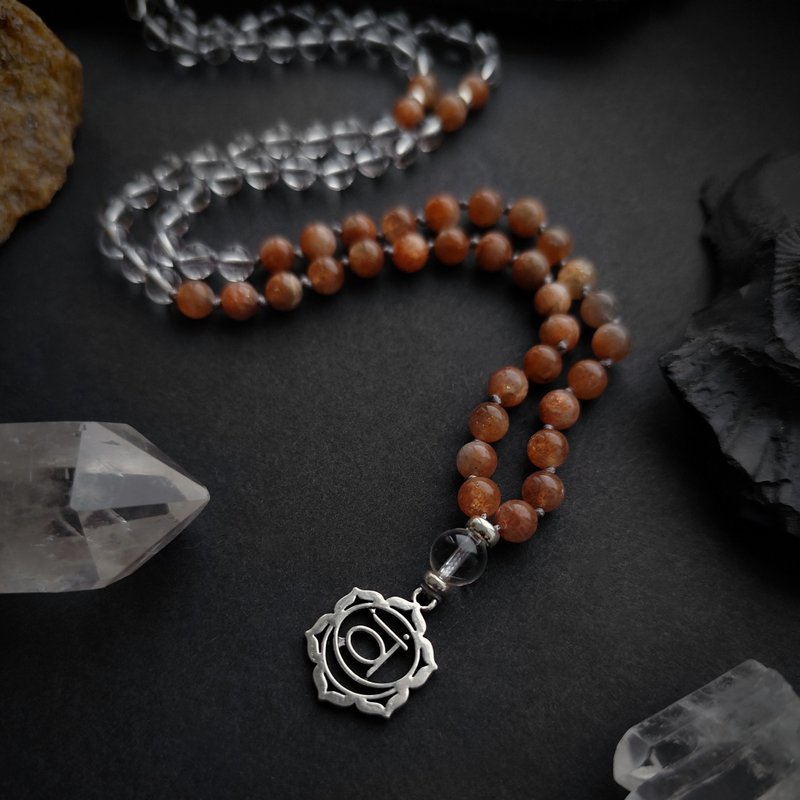 Mala SVADHISTANA - 108 颗珠子日光石和石英 Japa Mala Sacral Chakra - 长链 - 半宝石 橘色