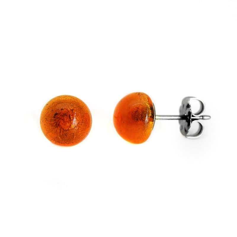 点点缤纷 橘红琉璃纯钛耳环一对 五色可选 可混搭 买即赠钛贴两粒 - 耳环/耳夹 - 其他金属 橘色
