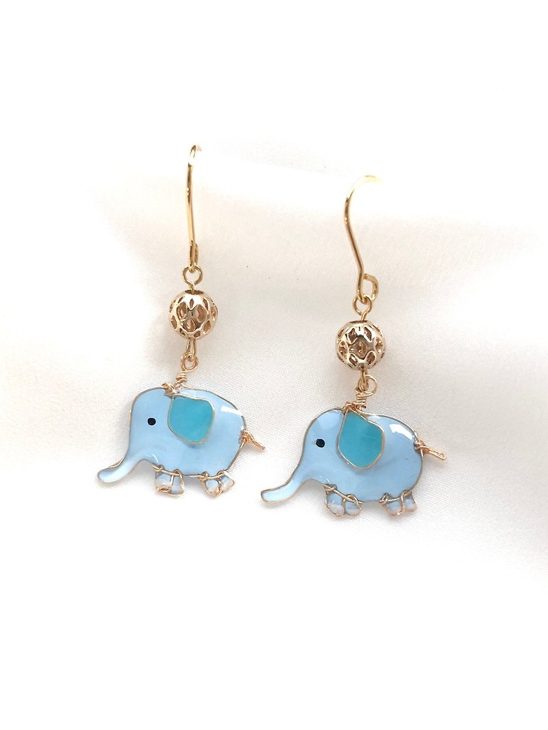 手绘蓝色大象耳环 - 耳环/耳夹 - 其他金属 蓝色