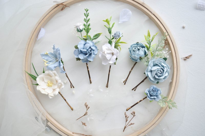 Set of 7 hair pins, Flower hair clip, Wedding hair accessories, Hair clip - 发饰 - 纸 蓝色