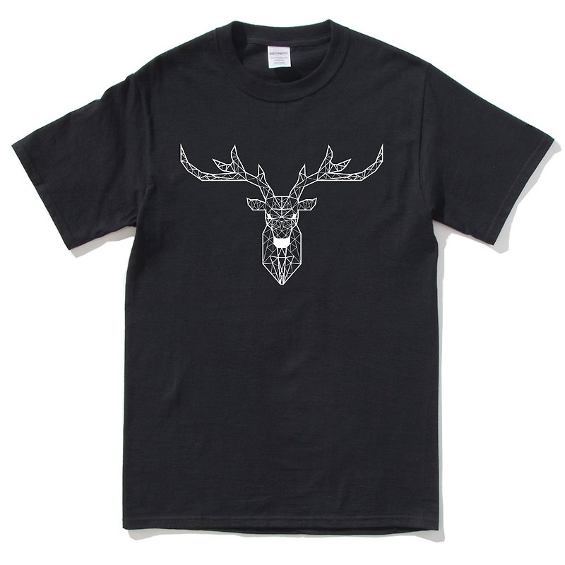 Deer Geometric 男女短袖T恤 黑色 几何 鹿 宇宙 设计 自创 品牌 银河系 时髦 圆 三角形 - 男装上衣/T 恤 - 棉．麻 黑色