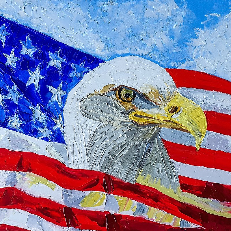 American Flag Painting Independence Day Original Art USA Symbol Emblem Artwork - 海报/装饰画/版画 - 其他材质 多色