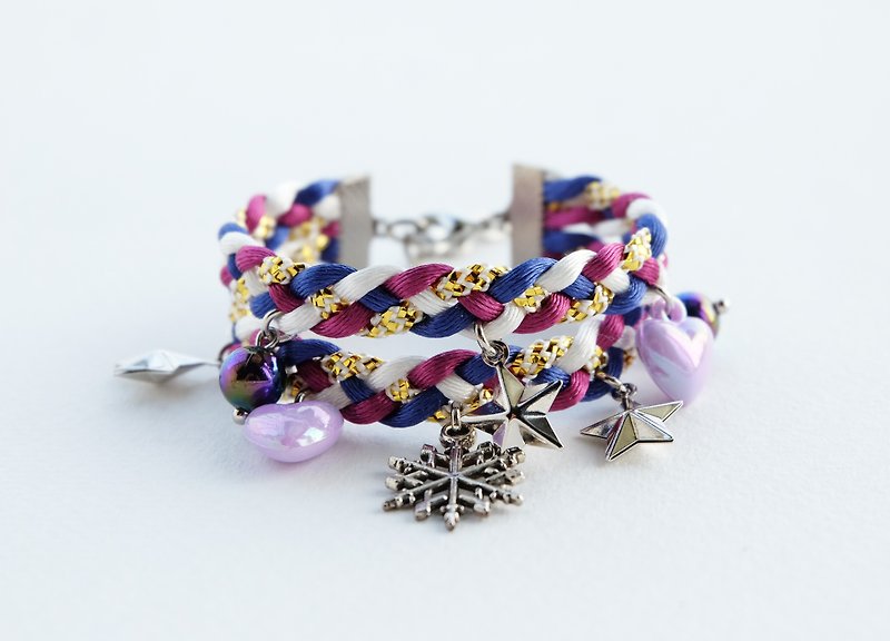 Multicolors double-layered bracelet with snowflake star and heart charms - 手链/手环 - 其他材质 蓝色