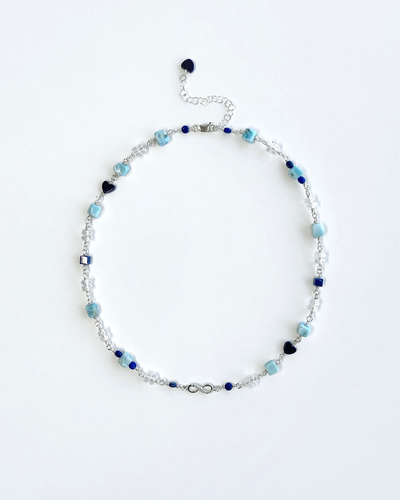 拉利玛海纹石925银短型项链 // Water Ice River - 项链 - 银 蓝色