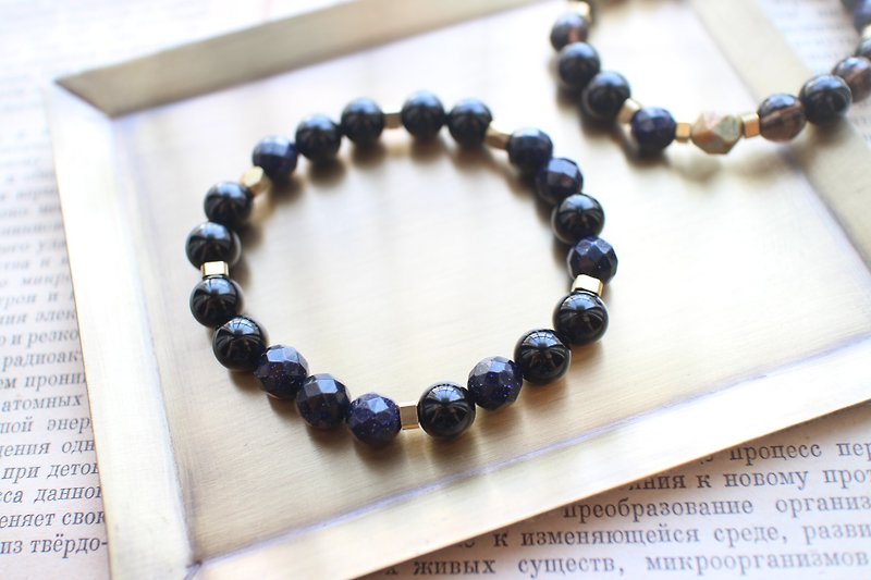 蓝黑屿-黑玛瑙 蓝砂石 黄铜手环 - 手链/手环 - 其他金属 多色