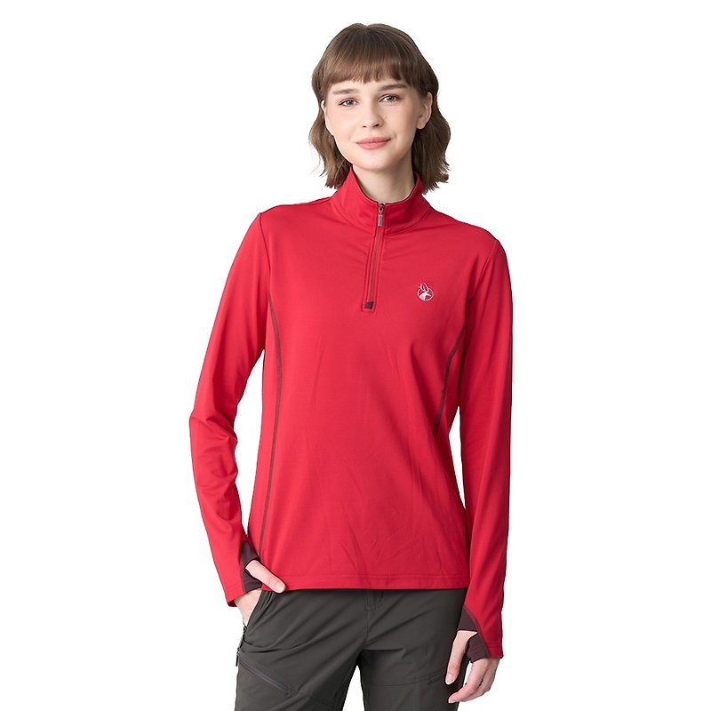 【Wildland 荒野】前襟拉链弹性保暖机能衣 0B12605-171波尔多红 - 女装上衣 - 聚酯纤维 红色