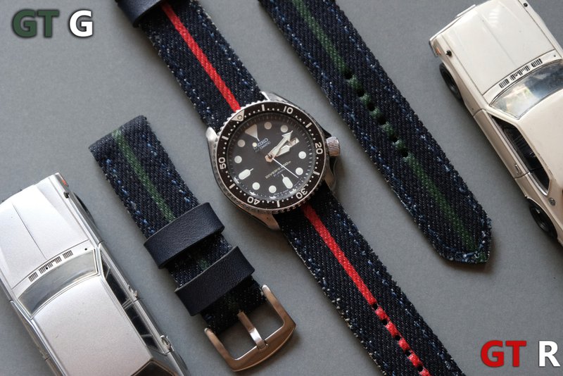 Watch strap 16 oz denim model GT-R watch strap hand craft 20mm 22mm 24mm - 表带 - 真皮 蓝色