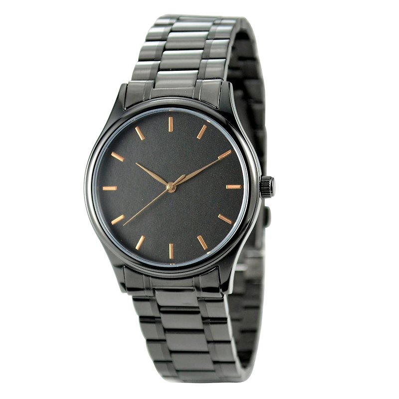 黑色简约手表配钢带-玫瑰金钉-黑面-全球包邮 - 男表/中性表 - 不锈钢 黑色