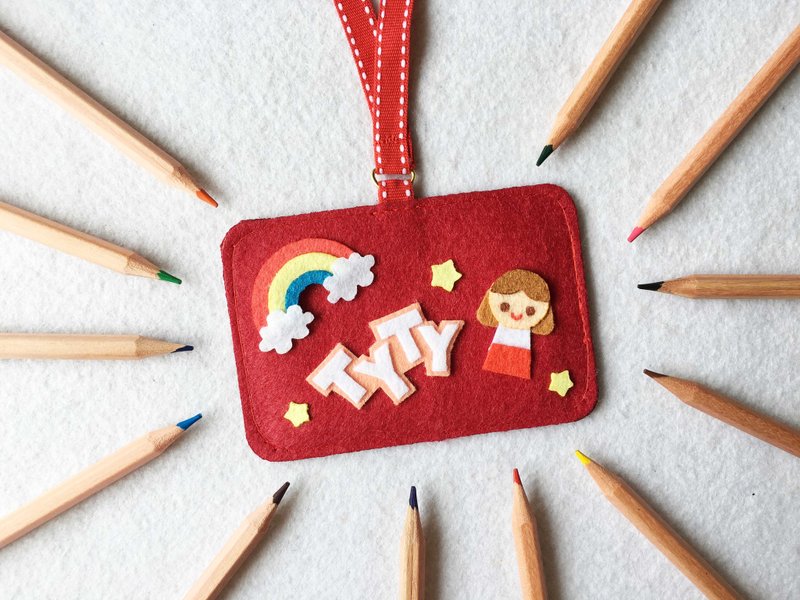 Red girl, rainbow and your name card holder with neck strap. - 证件套/卡套 - 其他材质 红色