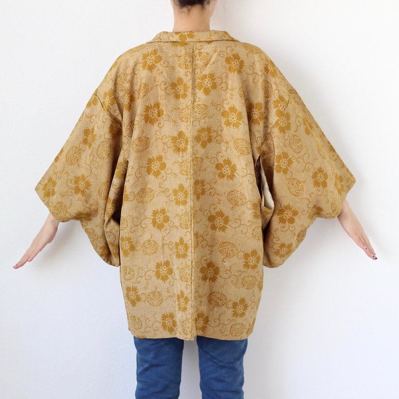 oriental kimono, floral haori, Kimono robe, Vintage haori, kimono /3483 - 女装休闲/机能外套 - 丝．绢 黄色