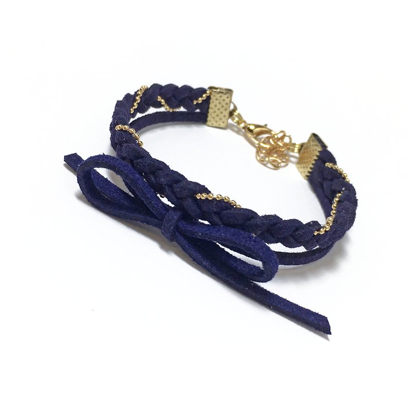 手作 手工编织 简约 混色 手环 淡金色系列-深蓝 限量 - 手链/手环 - 其他材质 蓝色