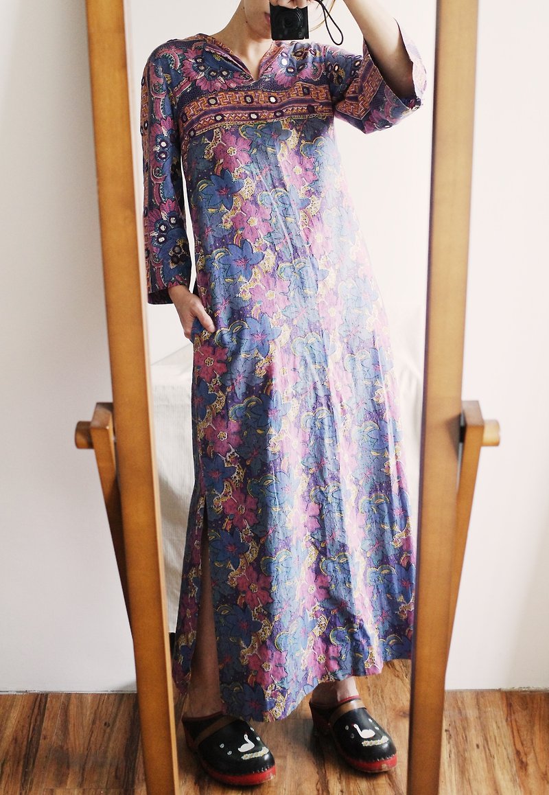 嬉皮逸品 Vintage 70s Romona Rull dress 巴基斯坦手工盖印长袍 - 洋装/连衣裙 - 棉．麻 